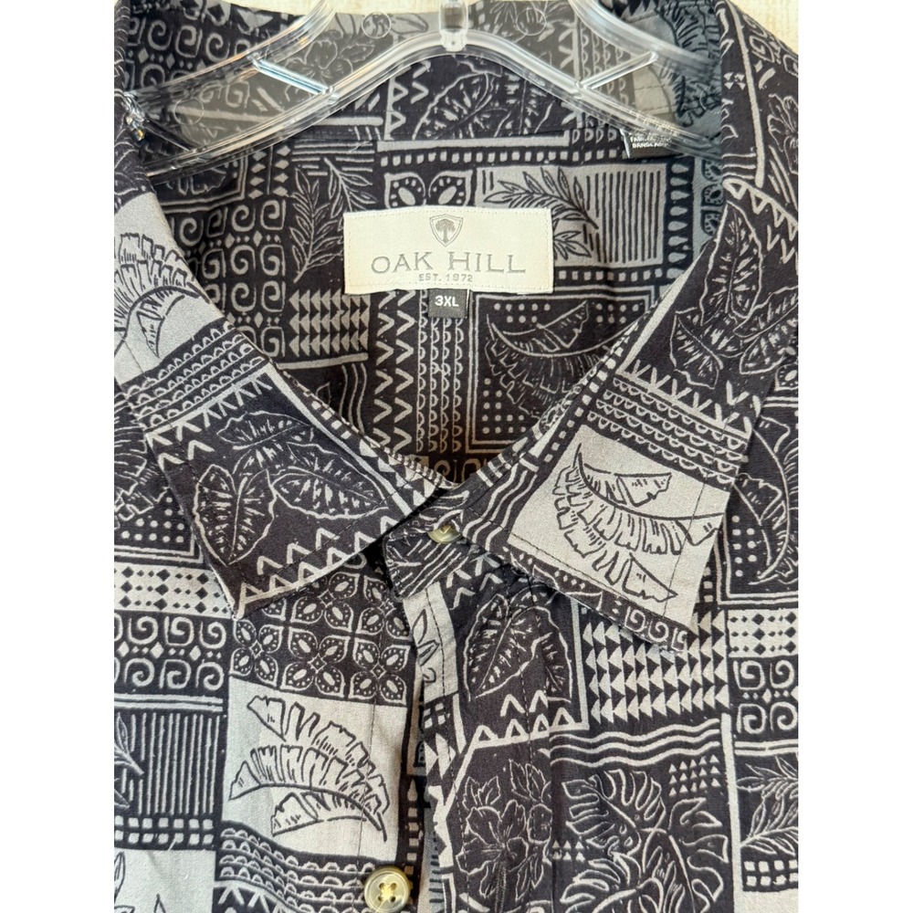 Oak Hill Mens 3XL Short Sleeve Button Down Shirt Grey Geometric Tribal‎ Boho